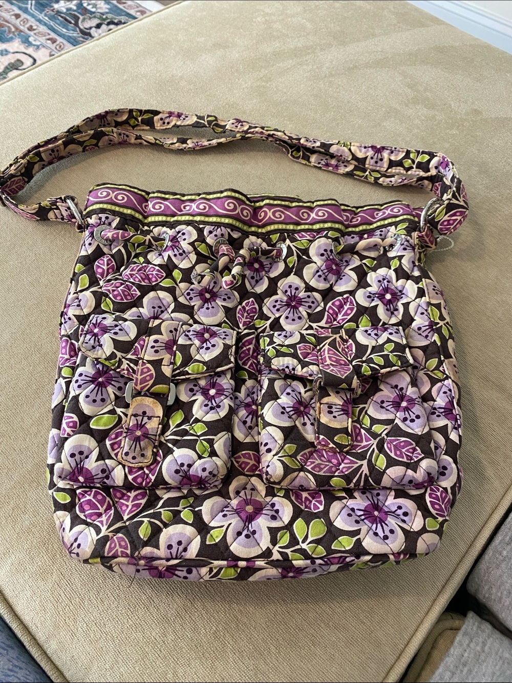 Vera Bradley Purple Floral Quilted Crossbody with Green Accents